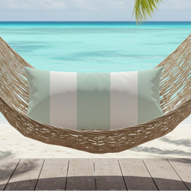 Seafoam Green and White Cabana Stripes Outdoor Lumbar Cushion (Creator Uploaded)