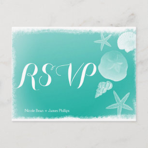 Seafoam Green Beach Seashell Wedding RSVP Postcard