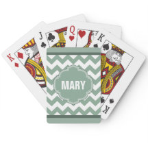 Seafoam Green Chevron Stripe Monogram Card Deck