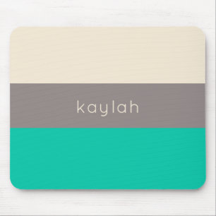 Seafoam Green Colour Block Pattern with Name Mouse Mat