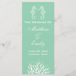 Seafoam Green Coral Reef Seahorse Wedding Program Programme