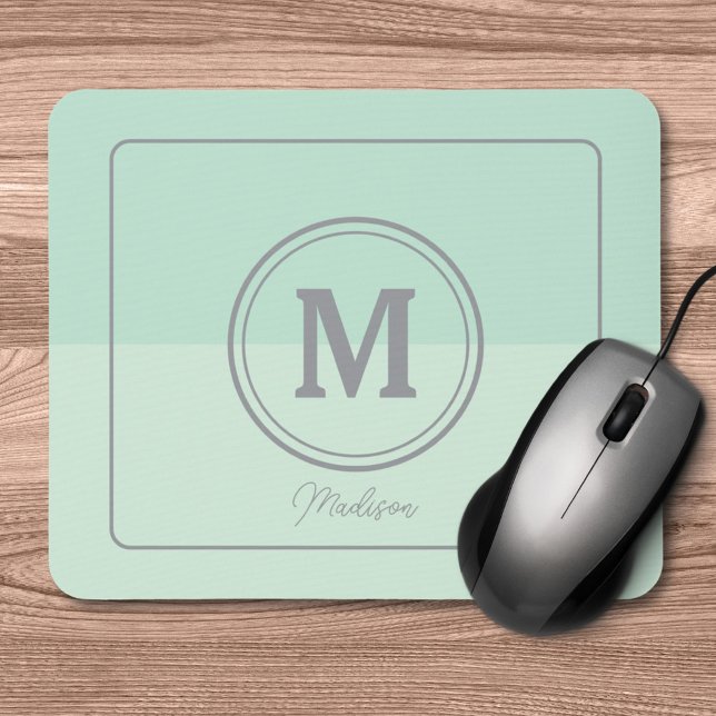 Seafoam Green Custom Monogram Name  Mouse Mat (Creator Uploaded)
