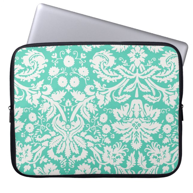 Seafoam Green Damask Laptop Sleeve (Front)