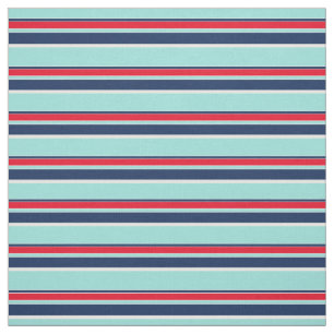Seafoam Green Dark Blue Red White Stripes Pattern Fabric