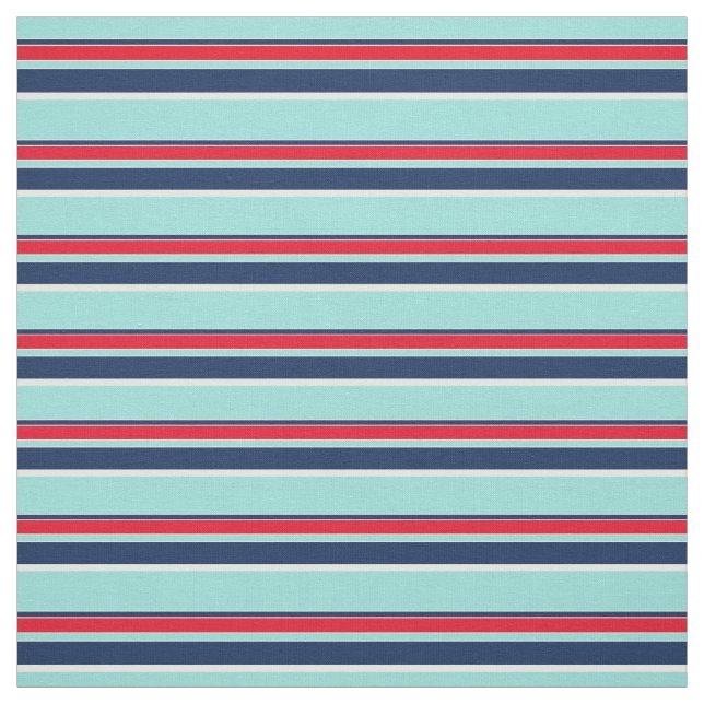 Seafoam Green Dark Blue Red White Stripes Pattern Fabric (Swatch)