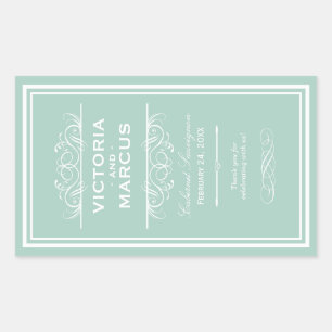 Seafoam Green Elegant Wedding Monogram Wine Bottle Rectangular Sticker