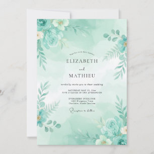 Seafoam Green Ethereal Botanical Wedding Invitation