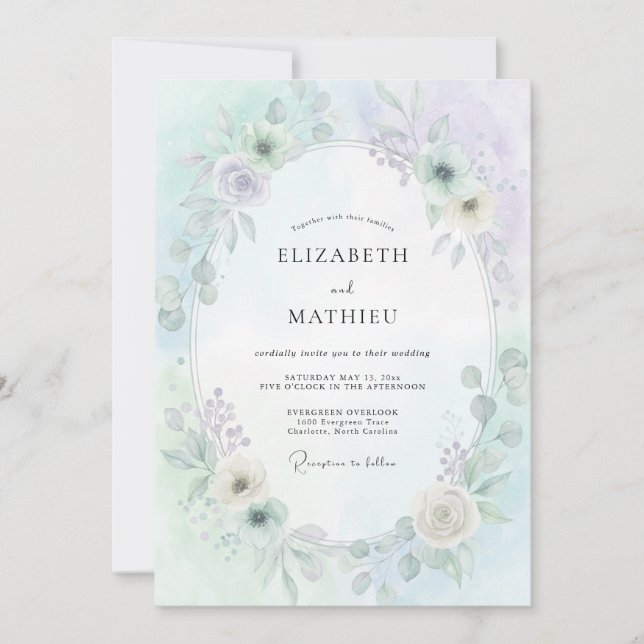 Seafoam Green Ethereal Flora Wedding Invitation (Front)