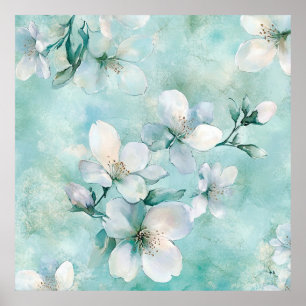 Seafoam Green Floral Canvas Art Poster