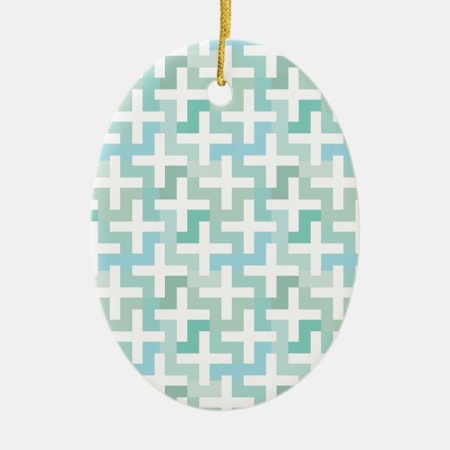 Seafoam Green Geometric Ceramic Tree Decoration (Front)