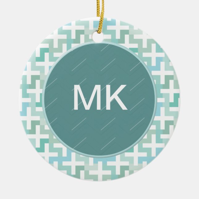 Seafoam Green Geometric Ceramic Tree Decoration (Front)