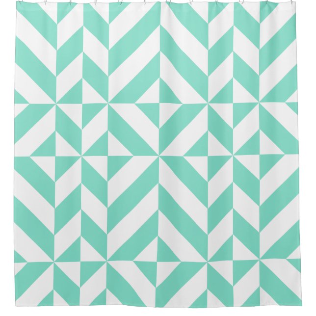 Seafoam Green Geometric Cube Pattern Shower Curtain (Front)