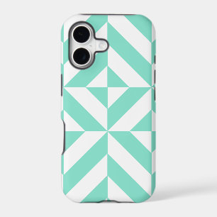 Seafoam Green Geometric Deco Cube Pattern