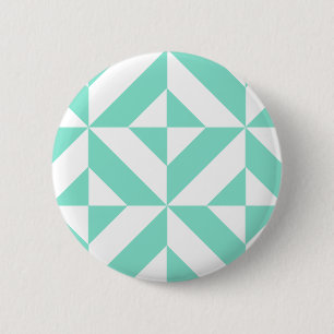 Seafoam Green Geometric Deco Cube Pattern 6 Cm Round Badge