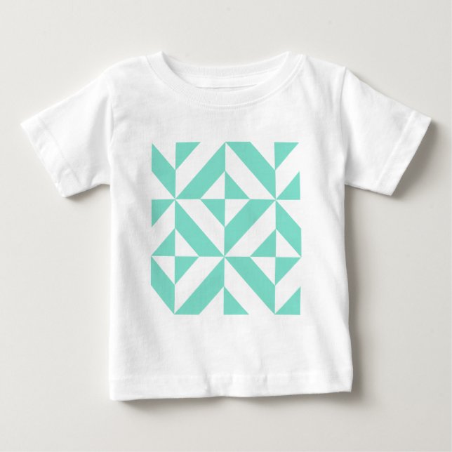 Seafoam Green Geometric Deco Cube Pattern Baby T-Shirt (Front)