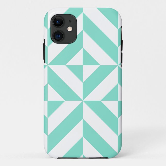Seafoam Green Geometric Deco Cube Pattern Case-Mate iPhone Case (Back)