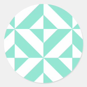 Seafoam Green Geometric Deco Cube Pattern Classic Round Sticker