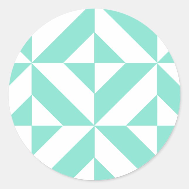 Seafoam Green Geometric Deco Cube Pattern Classic Round Sticker (Front)