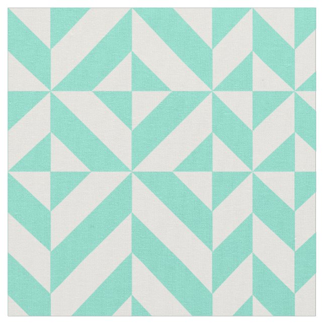 Seafoam Green Geometric Deco Cube Pattern Fabric (Close Up)