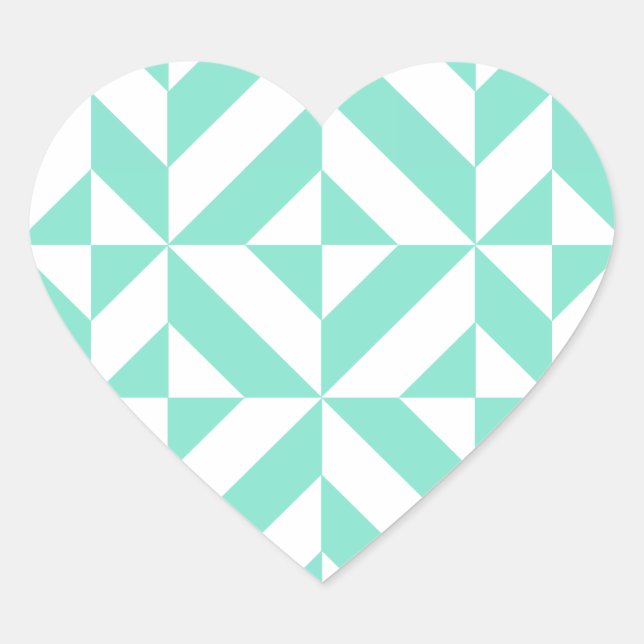 Seafoam Green Geometric Deco Cube Pattern Heart Sticker (Front)