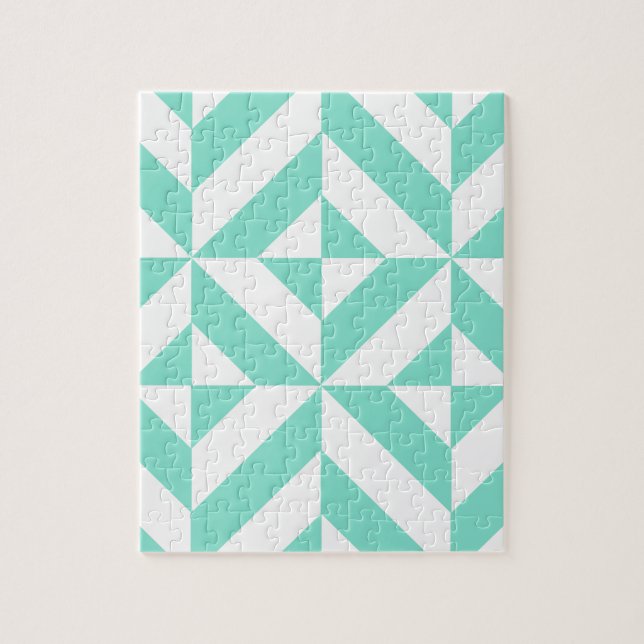 Seafoam Green Geometric Deco Cube Pattern Jigsaw Puzzle (Vertical)