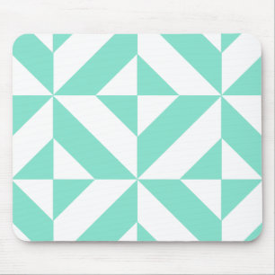 Seafoam Green Geometric Deco Cube Pattern Mouse Mat