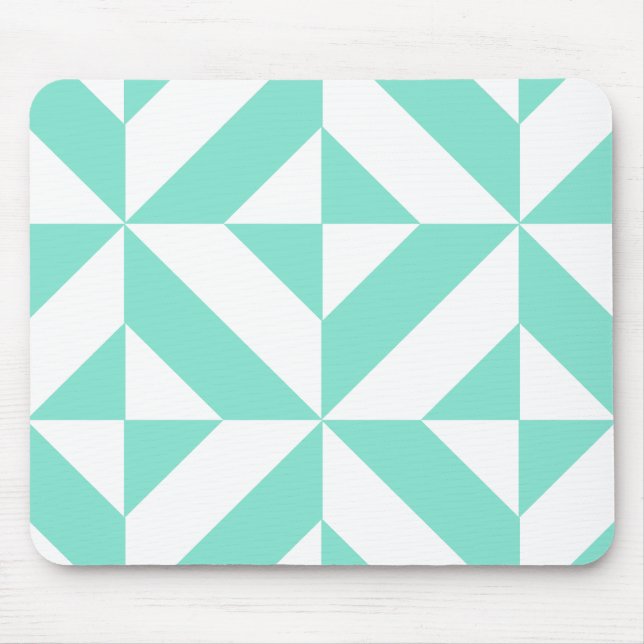 Seafoam Green Geometric Deco Cube Pattern Mouse Mat (Front)