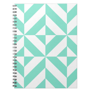 Seafoam Green Geometric Deco Cube Pattern Notebook