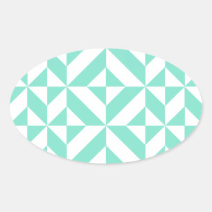 Seafoam Green Geometric Deco Cube Pattern Oval Sticker
