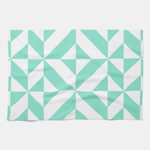 Seafoam Green Geometric Deco Cube Pattern Tea Towel