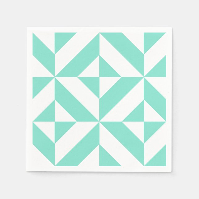 Seafoam Green Geometric Deco Pattern Napkin (Front)
