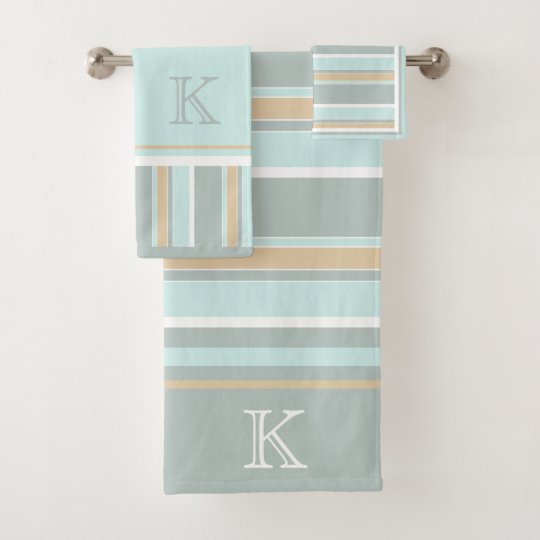 Seafoam Green Gray White Beige Stripes Custom Bath Towel Set Zazzle.co.uk