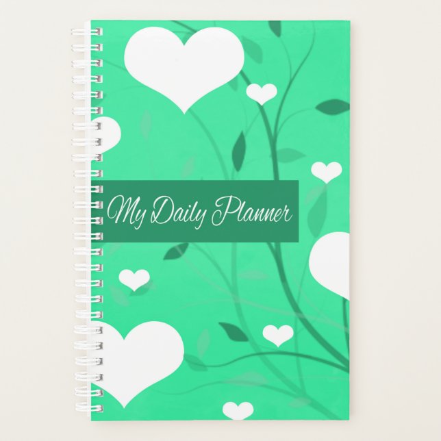 Seafoam Green Hearts Happy Planner (Front)