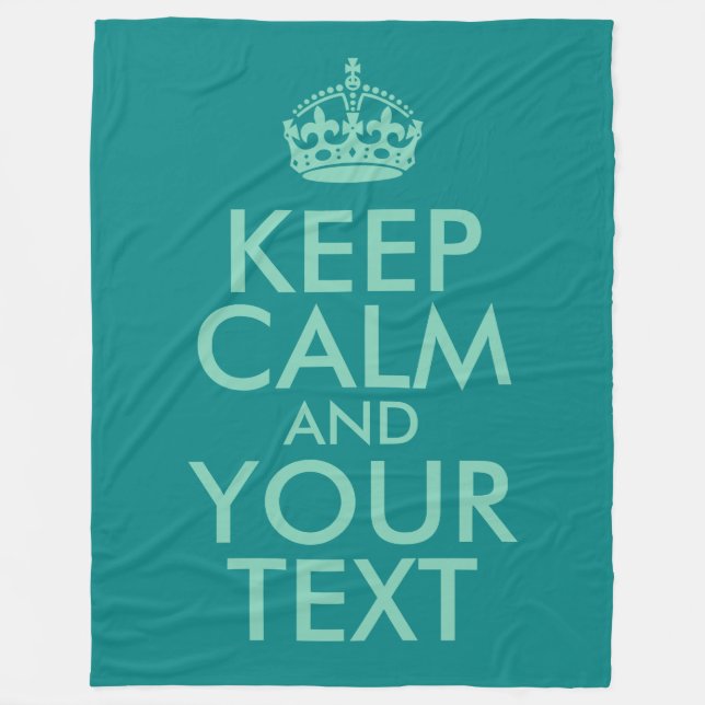 Seafoam Green Keep Calm and Your Text Fleece Blanket (Front)
