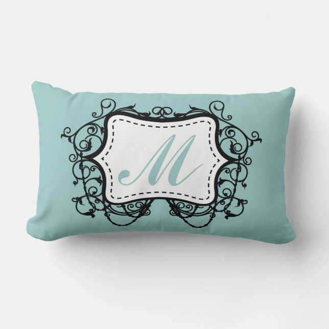 Seafoam Green Monogrammed Lumbar Cushion (Front)