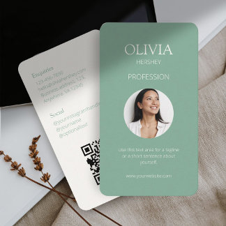Seafoam Green Photo Social QR Code  Business Card