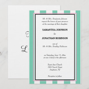 Seafoam Green Pink White Beach Cabana Stripes  Invitation