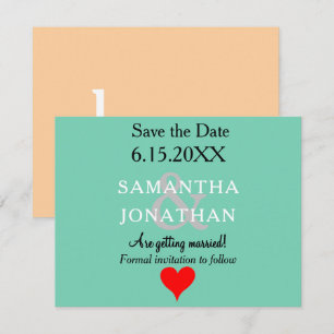 Seafoam Green Sandy Beach Red Heart Wedding Save The Date