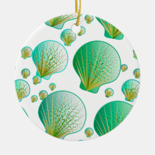 Seafoam green seashells on white ceramic tree decoration