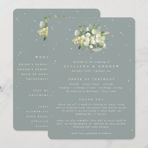 Seafoam Green Snowberry+Eucalyptus Bouquet Wedding Programme