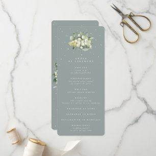 Seafoam Green Snowberry+Eucalyptus Bouquet Wedding Programme