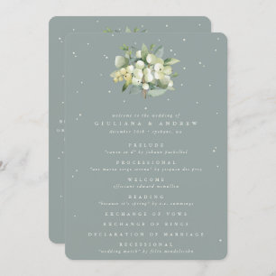 Seafoam Green Snowberry+Eucalyptus Bouquet Wedding Programme