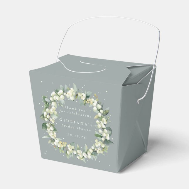 Seafoam Green Snowberry+Eucalyptus Bridal Shower Favour Box (Front Side)