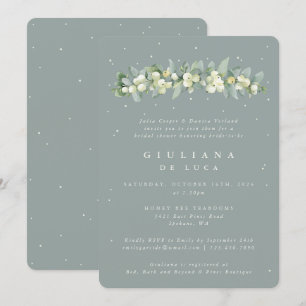 Seafoam Green Snowberry+Eucalyptus Bridal Shower Invitation