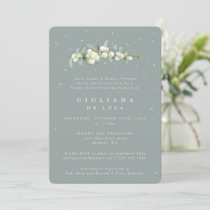 Seafoam Green Snowberry+Eucalyptus Bridal Shower Invitation