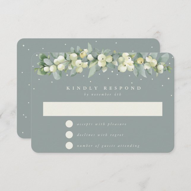 Seafoam Green Snowberry+Eucalyptus Garland Wedding RSVP Card (Front/Back)