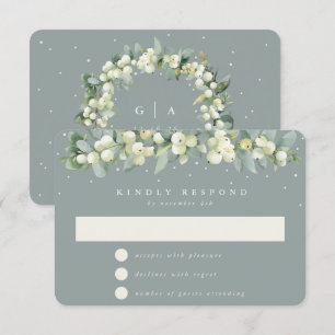 Seafoam Green Snowberry+Eucalyptus Garland Wedding RSVP Card