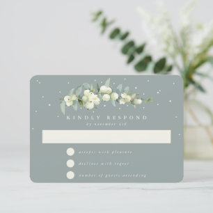 Seafoam Green Snowberry+Eucalyptus Garland Wedding RSVP Card
