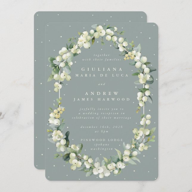 Seafoam Green Snowberry+Eucalyptus Reception Only Invitation (Front/Back)