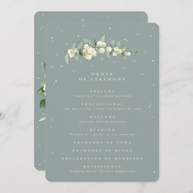 Seafoam Green Snowberry+Eucalyptus Stem Wedding Programme (Front/Back)